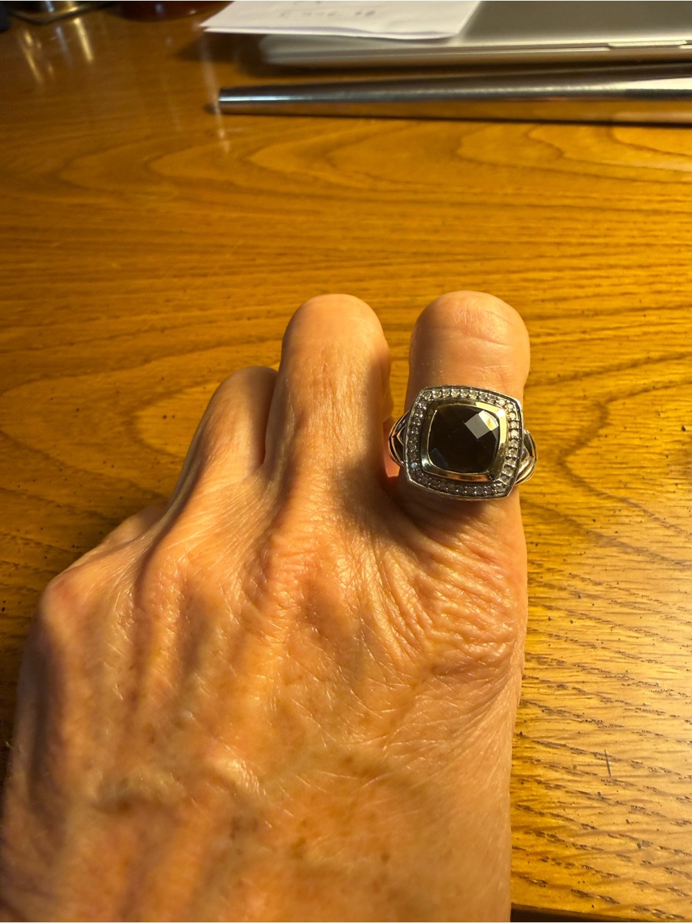 Size 8 Smoky Quartz Square Stone Silver Ring